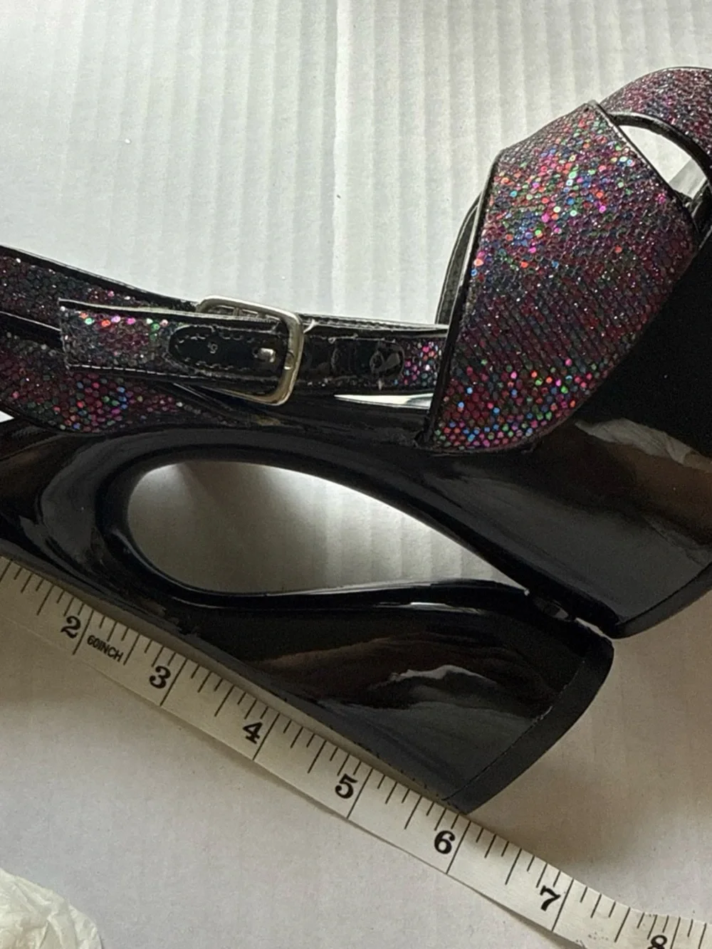 NWOT Purple Glitter Platform Heels Ankle Strap 6” Heel Size 7 (Estimated)